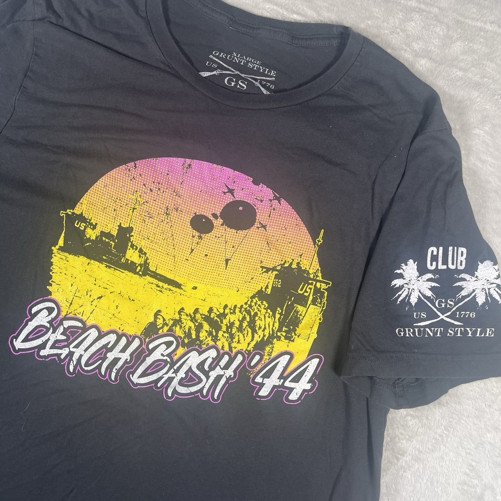 Grunt Style T-Shirt Beach Bash 1944 Mens XL Black Graphic Military Patriotic Tee